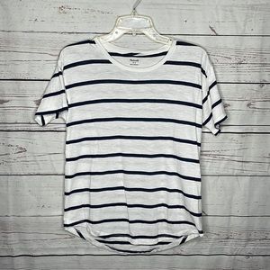 Madewell White and Navy Striped Short Sleeve Tee